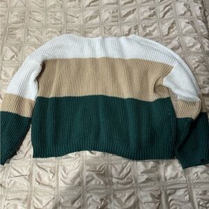 Colorblock Sweater - White, Tan, Green